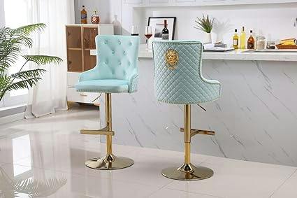 HYGRAD BUILT TO SURVIVE Lion Knocker Velvet Bar Stools, Adjustable Swivel – Set of 2 | HYGRAD®