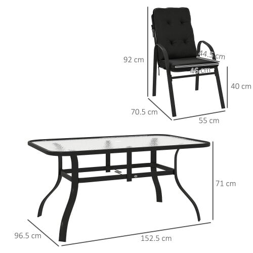 Wyld Haus Sahale 6 Seater Black Garden Dining Set with Padded Tufted Cushions