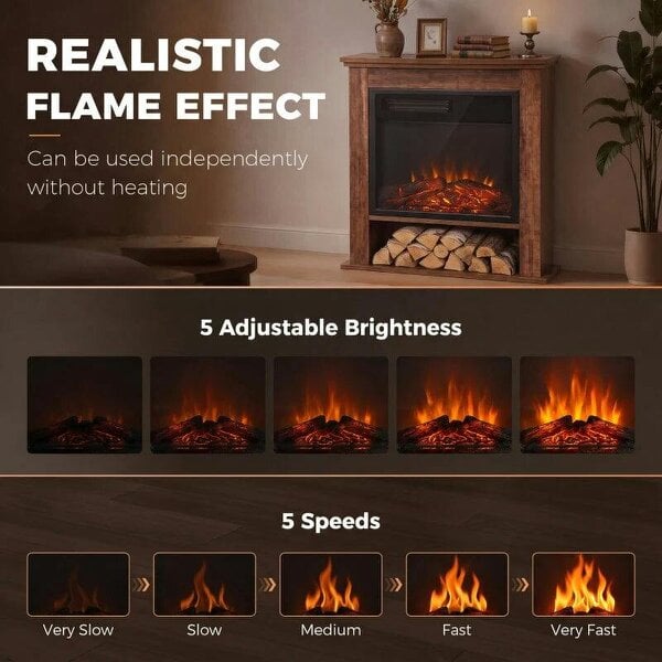 Electric Fireplace Suite with Shelf, 25" 1800W Electric Fire and Surround with LED Flame, 5 Brightness, Remote, Oak