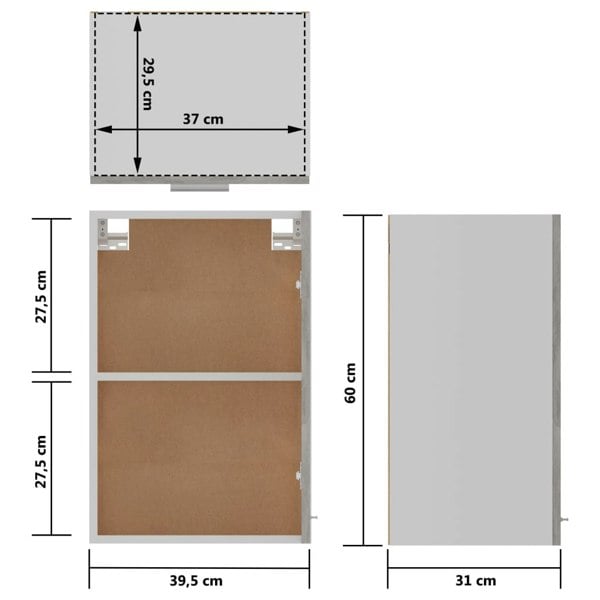 Berkfield Hanging Cabinet Concrete Grey 39.5x31x60 cm Engineered Wood
