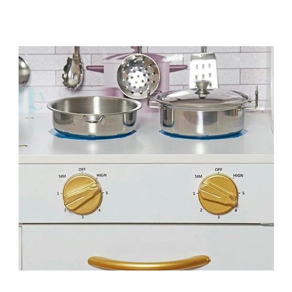 HYGRAD BUILT TO SURVIVE White/Gold Large Kids Kitchen Play Set Wooden Kitchen Cooking Utensil Pretend Play Set Toy Kids Chef Cooking Set