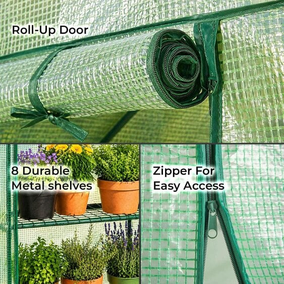 Neo Green 8 Tier Shelving Walk In Outdoor Greenhouse 193 x 143 x 143 cm