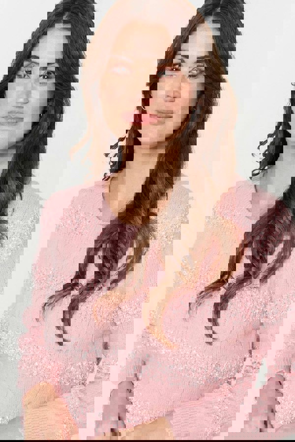 Pink | Textured Long Sleeve Knit Jumper
