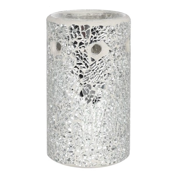 Serano Silver Pillar Crackle Glass Oil Burner and Wax Warmer