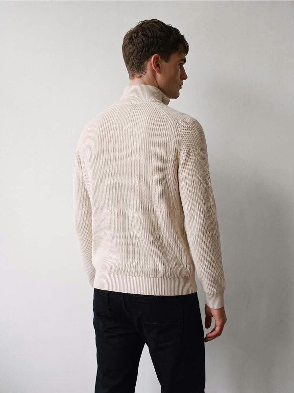 Luke 1977 Watton Plated 1/4 Zip Knitted Jumper - Stone