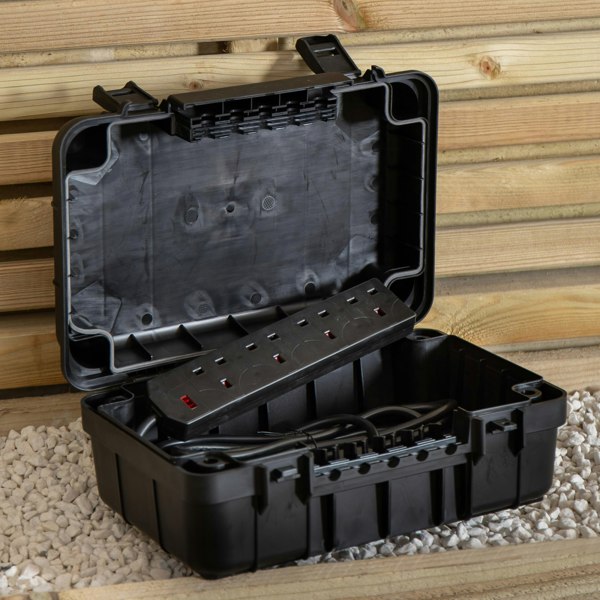Samuel Alexander 34cm x 21cm Large Black Outdoor Weatherproof Connection Box with Extension Cable