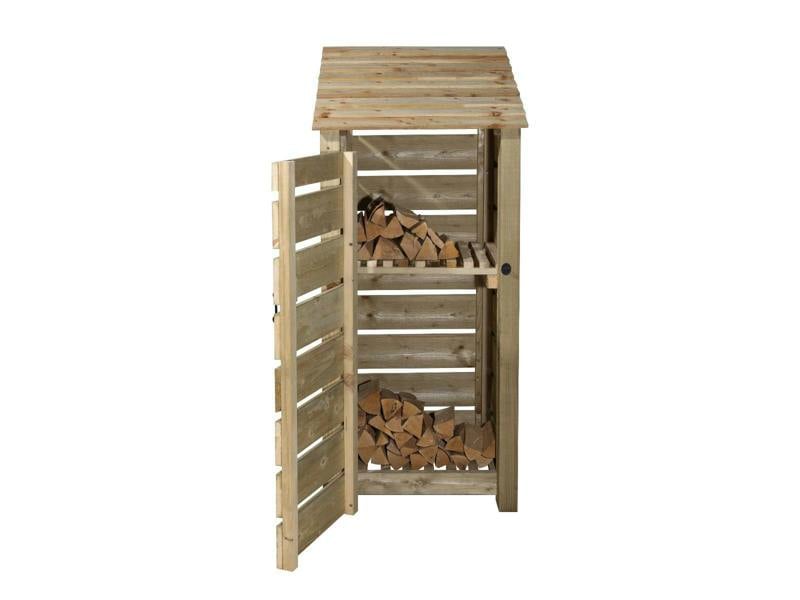 Arbor Garden Solutions Slatted Wooden Log Store With Door and Shelf W-79cm, H-126cm or 180cm, D-88cm