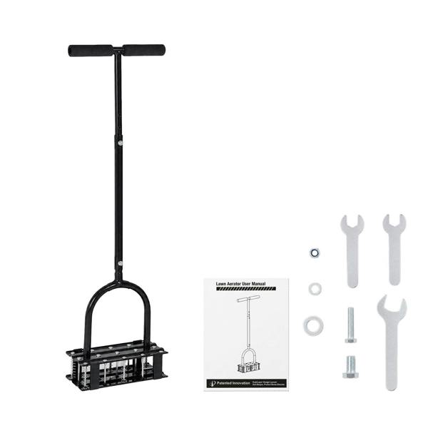 Lambu Lawn Aerator 15 Steel Spikes Adjustable Handle Deep Soil Tool Black