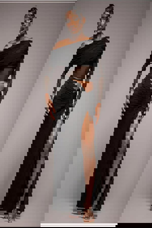 Super Split Front Drawstring Maxi Skirt - Black SK60