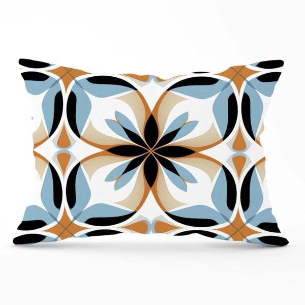 Warren Reed White Brown and Blue Geometric Pattern Cushions