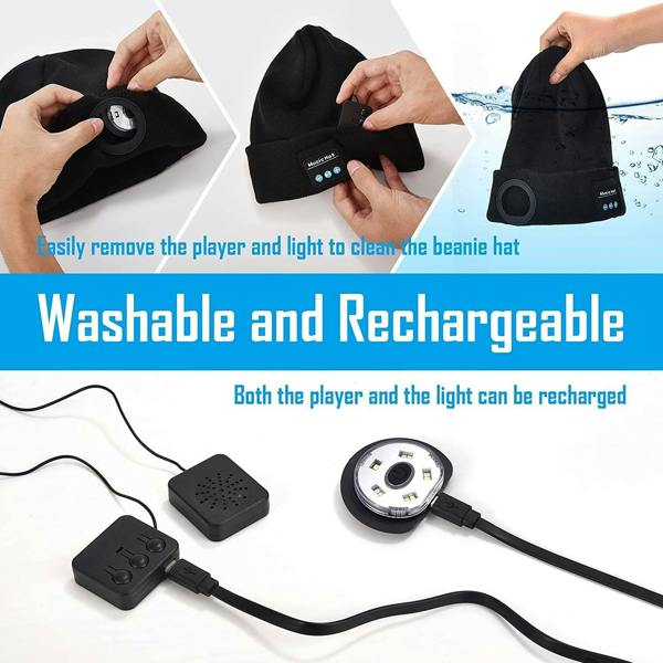 Dyzi Rechargeable Wireless Beanie with Built-in Torch 3 in 1 Headphones and Headlamp