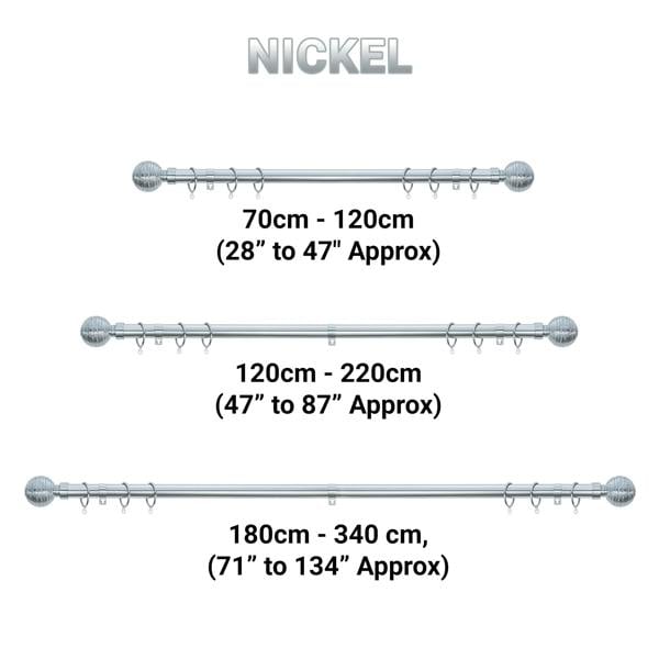 A.Unique Home Etched Ball Extendable Curtain Pole (25/28mm) (Nickel,70cm - 120cm)