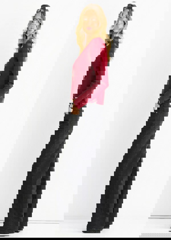 Gini London Burgundy Button Wrap Compact Knit Cardigan