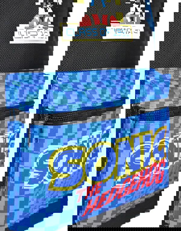 Sonic the Hedgehog Boys Black Sonic Placement Print Graphic Checkerboard Pocket Backpack (One Size)