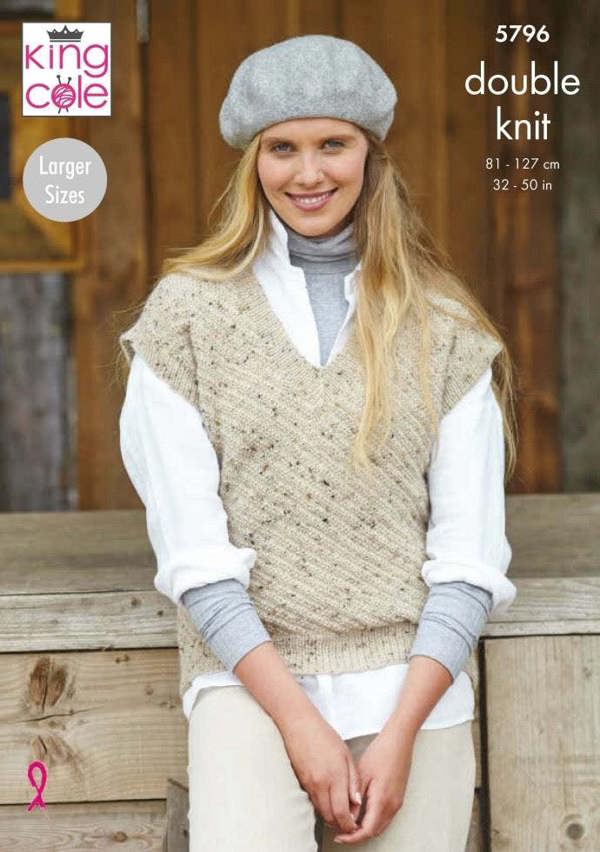 King Cole Homespun DK Knitting Pattern 5796, Slipovers for Women, 32 - 50 Inches