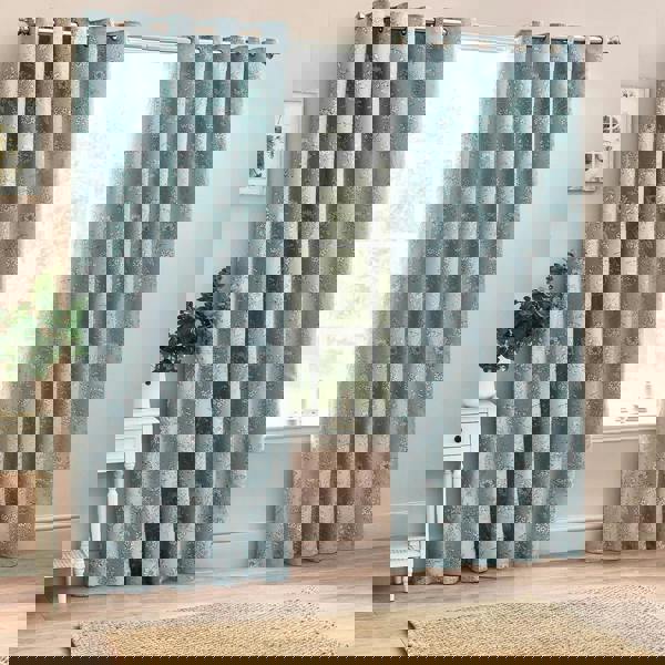 Wylder Nature Sophia Jacquard Floral Eyelet Curtains - Blue