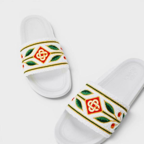 Casablanca Embroidered Terry Slider White