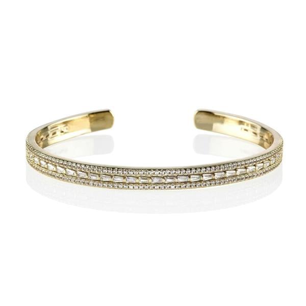 Gold Paragon Cuff Bangle with Cubic Zirconia - namana.london