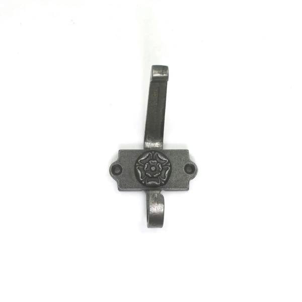 Antique Cast Iron Rose Emblem 2 Part Double Coat/Robe Hook - Pack Of 5