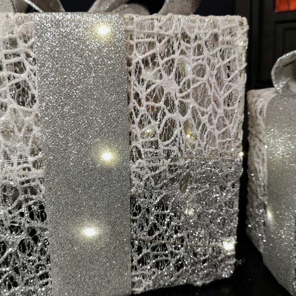 Samuel Alexander Set of 3 Battery Operated Silver Sparkly Christmas Gift Boxes with LEDs