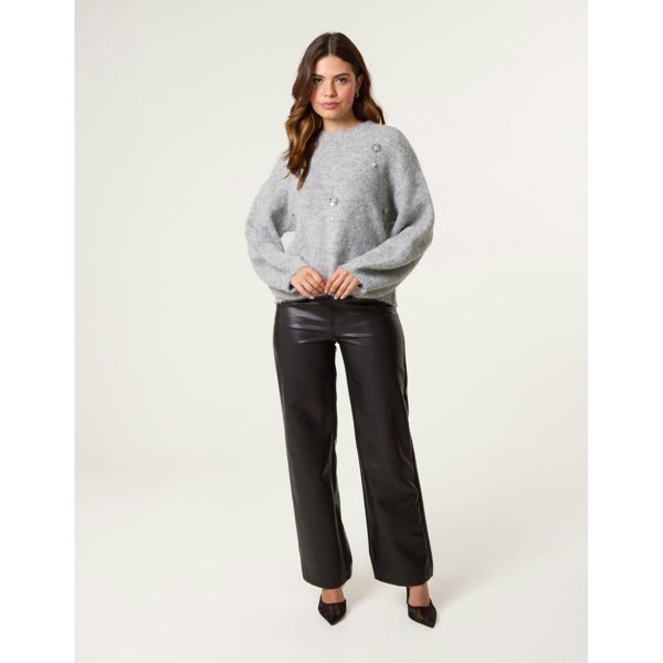 Blue Vanilla Flower Embellished Jumper