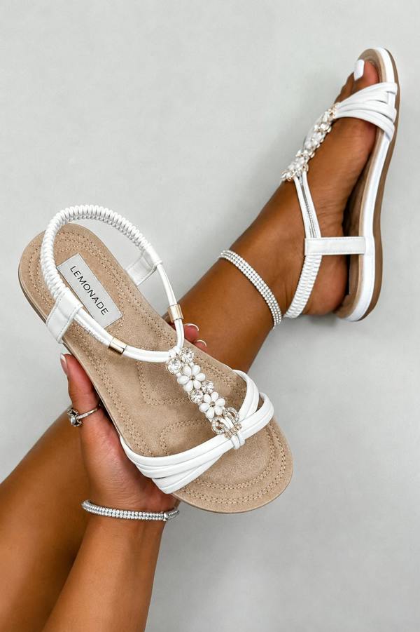 Love Lemonade Crystal Daisy Dream Toe Post Sandals White
