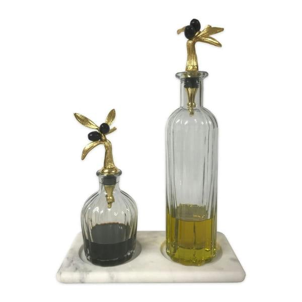 Culinary Concepts Olive Collection Oil & Vinegar Decanter Set on Marble Base
