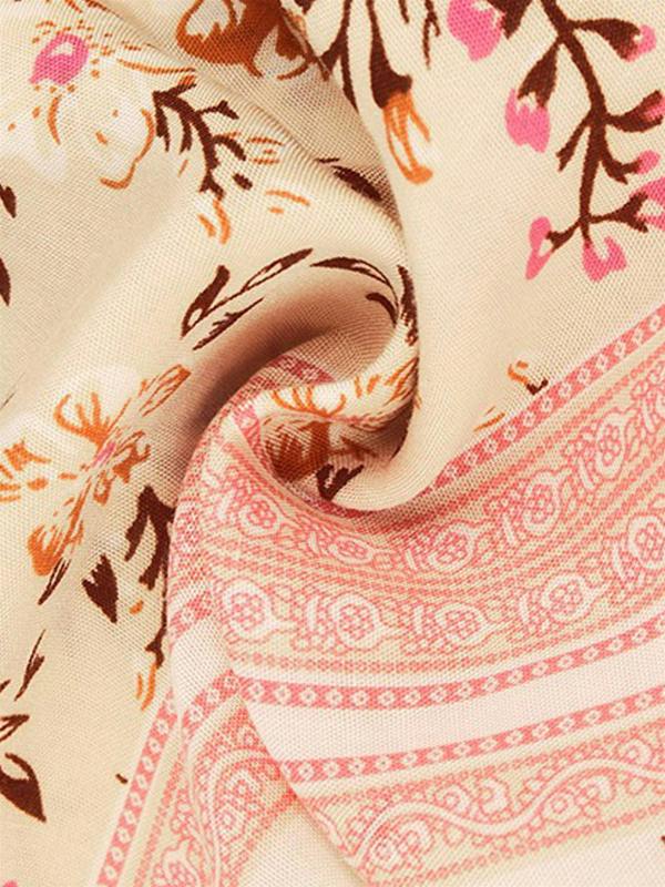 FS Collection Boho Playsuit With Buttons In Cream & Peach Floral Print
