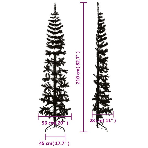 Berkfield Slim Artificial Half Christmas Tree with Stand Black 210 cm