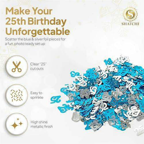 25th Birthday Blue & Silver Metallic Confetti Table Decoration Pack for Milestone Celebrations image 5