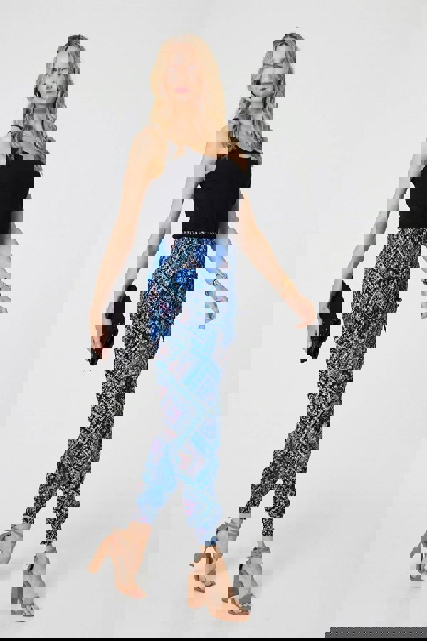 Blue | Aztec Print High Waist Harem Pants