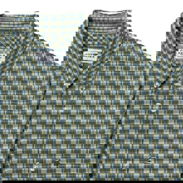 Lacoste Mens Plaid Poplin Regular Shirt - Khaki Green