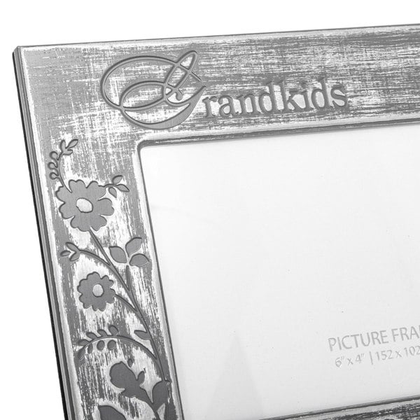 Galvanised Brushed Silver Grandkids Sentiment Picture Frame with Floral Decor Image 3
