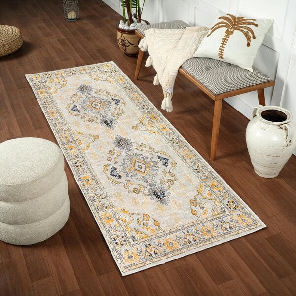 Livabliss Floransa FSA2311 Vintage Beige Grey Blue Traditional Boho Rug - 80 x 220 cm