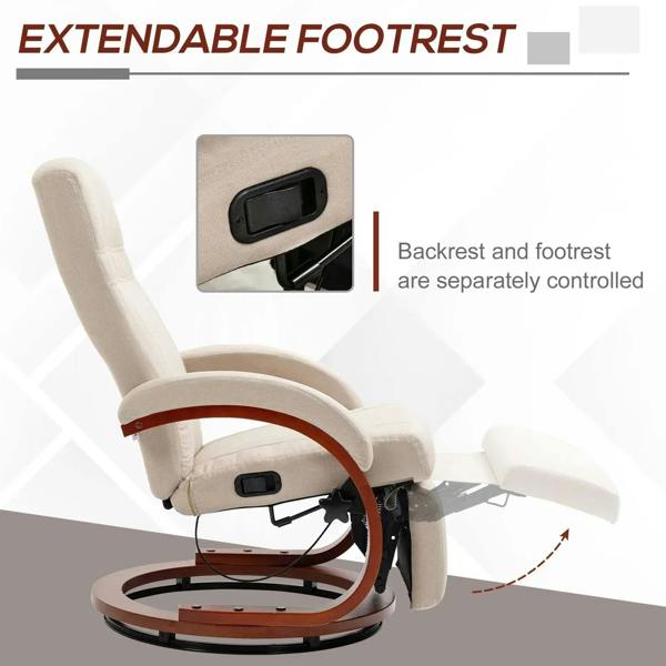 Beige recliner chair with extendable footrest and separate adjustable back and footrest