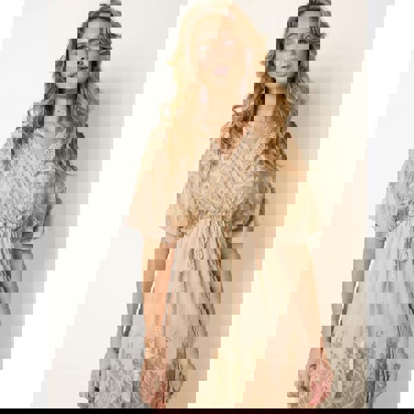 Blue Vanilla Metallic Embroidered Maxi Dress