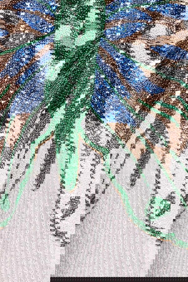 Sequin Butterfly Front Split Maxi Dress - White DR4609