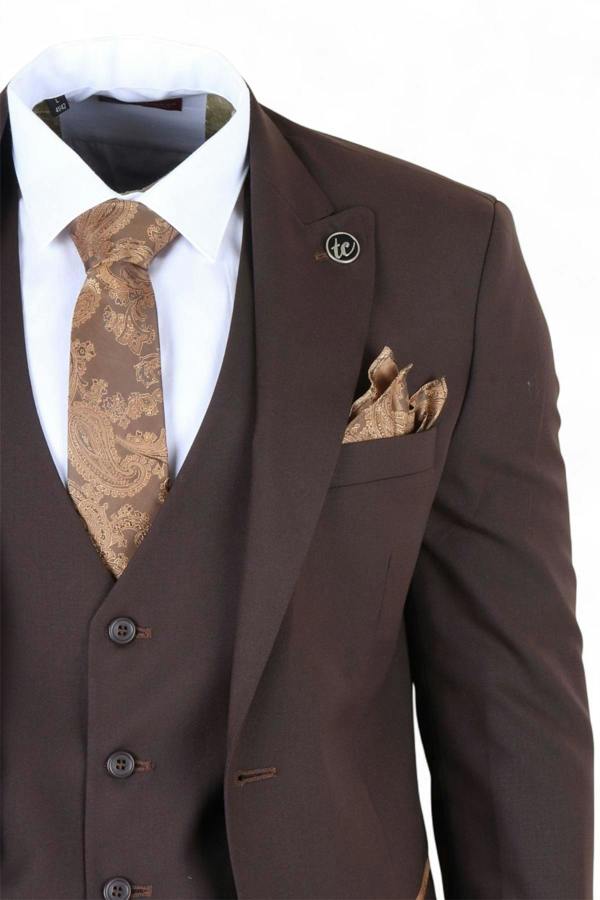 Infinity Leather Men's 3 Piece Plain Dark Brown Work Formal Suit