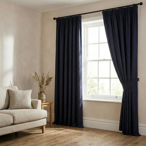 Kent made-to-measure curtains in Navy, styled in a living room