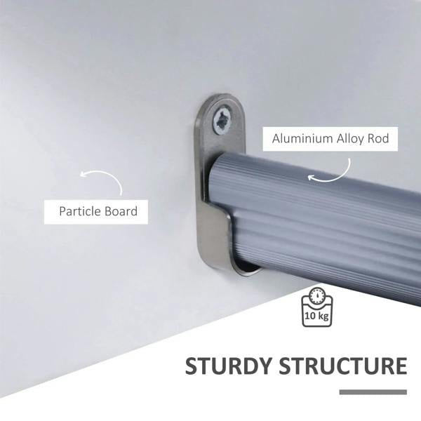 Wall-mount bracket with gray aluminum rod for a white coat hanger rack