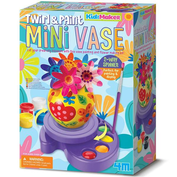 4M Twirl & Paint Mini Vase | All in One Paint Your Own Flower Vase Set with Spinning Table, Paints & Flowers