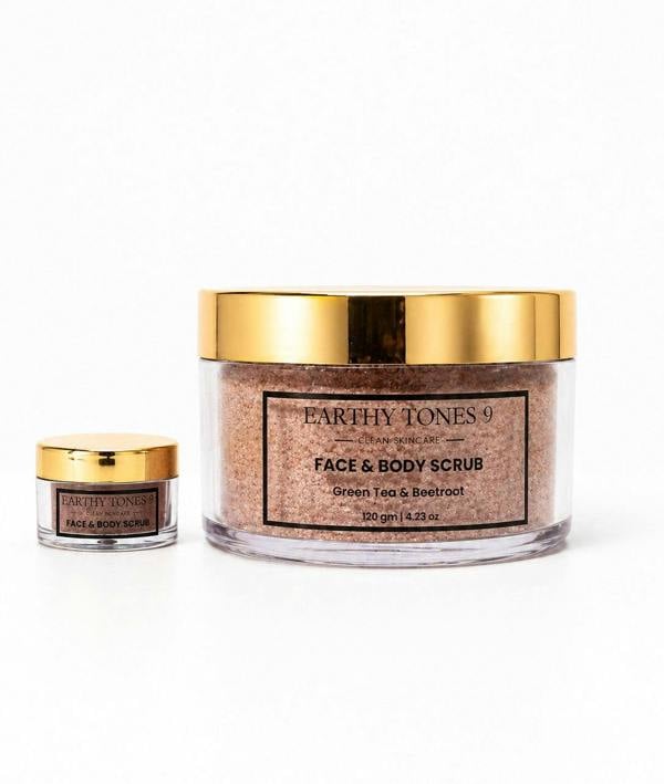 Earthy Tones 9 face and body scrub two jars of 120g & 5g