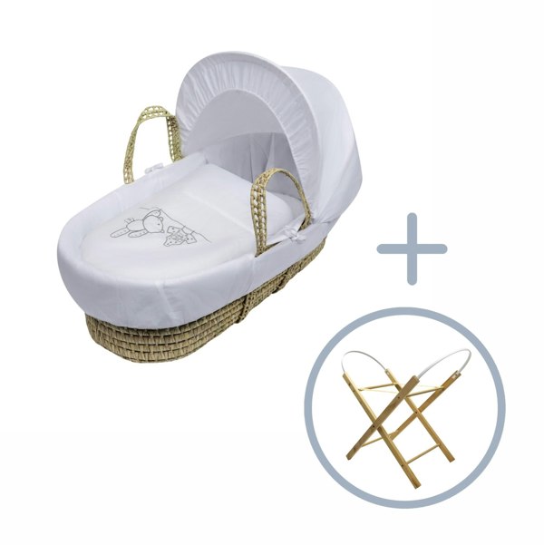 Kinder Valley White Teddy Wash Day Palm Moses Basket with Folding Stand Natural