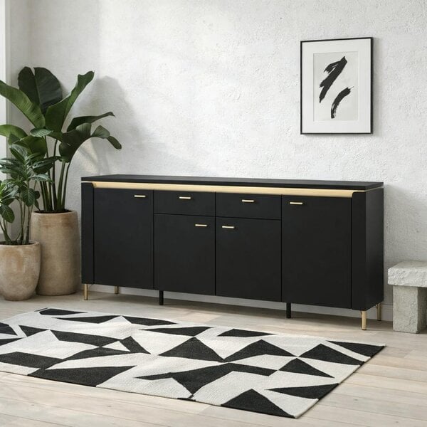 Wyld Haus Marslet Black and Gold Sideboard 4 Door 2 Drawer with LED Lights