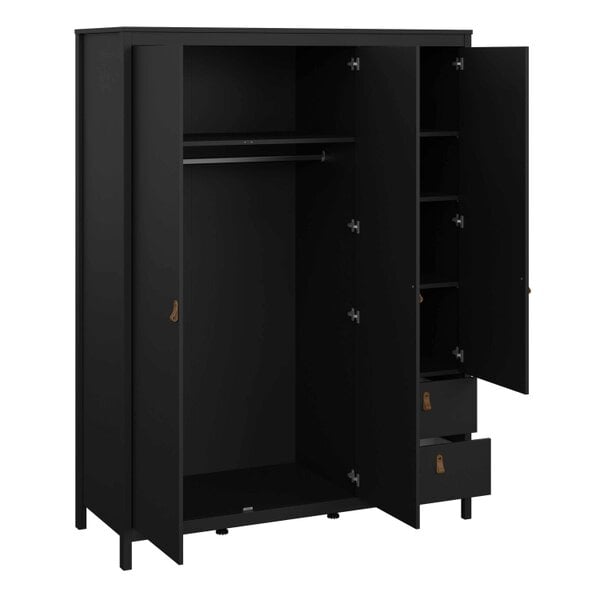 Wyld Haus Wildberry Matt Black Mirror Wooden Wardrobe 2 Doors 2 Drawers Leather Handles