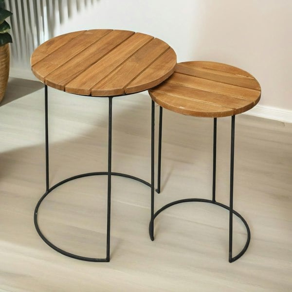 Rafaelo Mobilia Set Of 2 Round Teak Nesting Tables Rustic Brown