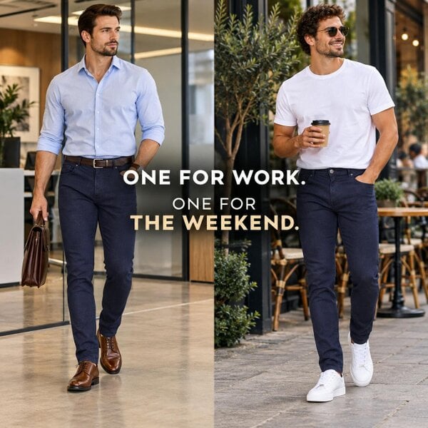 Smart Living Men's Skinny Fit Denim Duo Jeans - Pack of 2 - Indigo