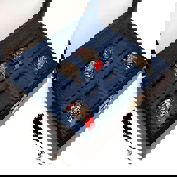 8 Slot Black Wooden Watch Box with Blue Velvet Lining watch boxKennett Great Britain