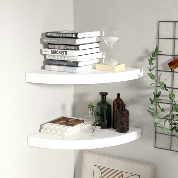 Berkfield Floating Corner Shelves 2 pcs High Gloss White 35x35x3.8 cm MDF