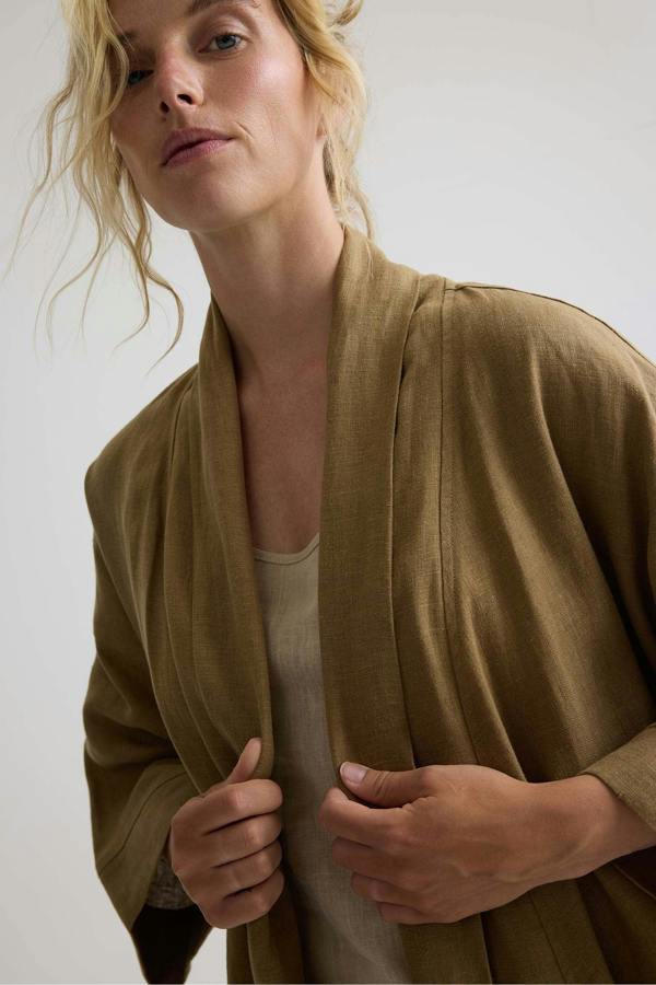 Pretty You London Long Relaxed Linen Jacket In Overland Trek
